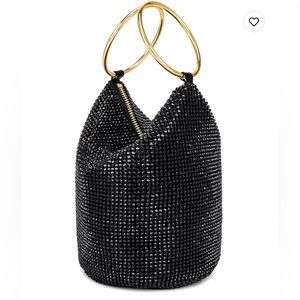 Olga Berg —Ellie Crystal Mesh Ring Handle Bag in Black